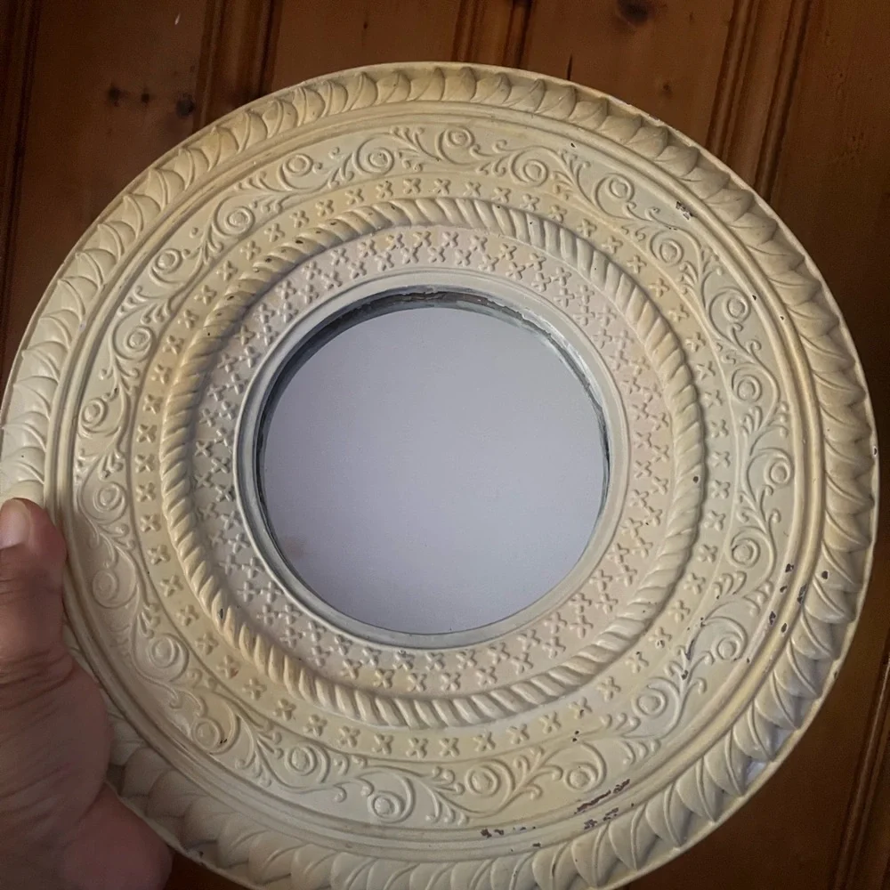 Mirror Y2K Gypsy Bohemian Circle Light Yellow Carved Eclectic Whimsy Nursery 90s